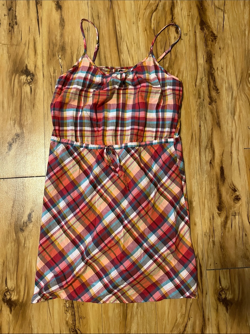 GAP Plaid Spaghetti-Strap Mini Dress in Red, Pink, Blue and Yellow